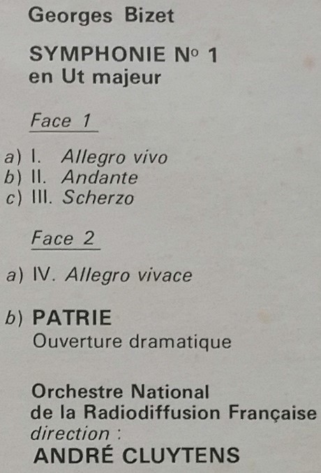 輸入LP盤 クリュイタンス/France National Radio 　Bizet 交響曲1番 & 序曲「祖国」_画像2
