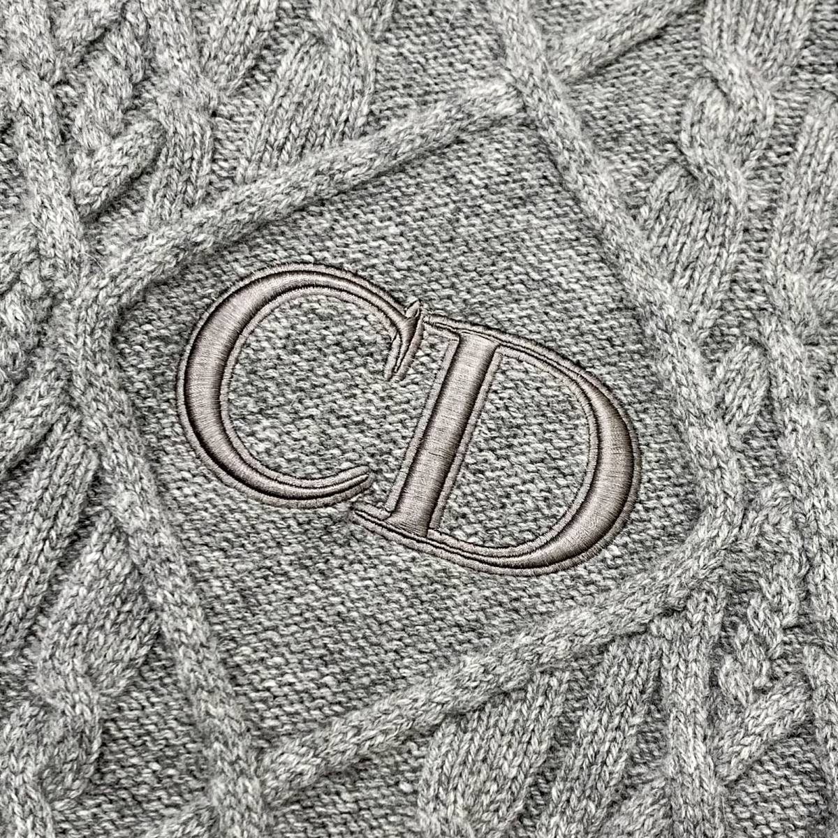 5644 クリスチャンディオール Dior HOMME CD刺繍 カシミヤ ケーブルニット グレー