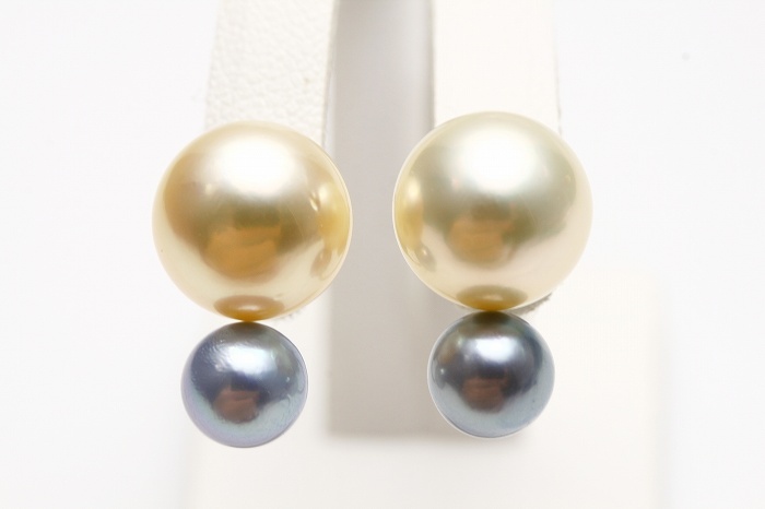  south . White Butterfly / Akoya pearl pearl G catch earrings 2 pieces attaching 10mm/6.5-7.0mm multicolor K14WG made 