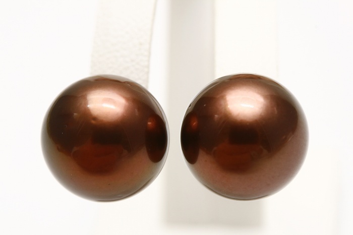 希少！！】 タヒチ黒蝶真珠パールピアス 13mm チョコレートカラー K18
