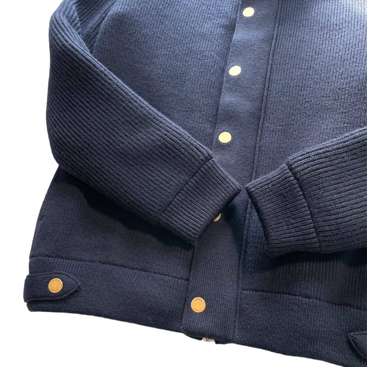 最高級 現行 ダンヒル 定価62万【憧れの逸品】Dunhill シアリング ジャケット ブルゾン ムートン ラムレザー 本革 ウール ニット L 紺 冬用_画像7