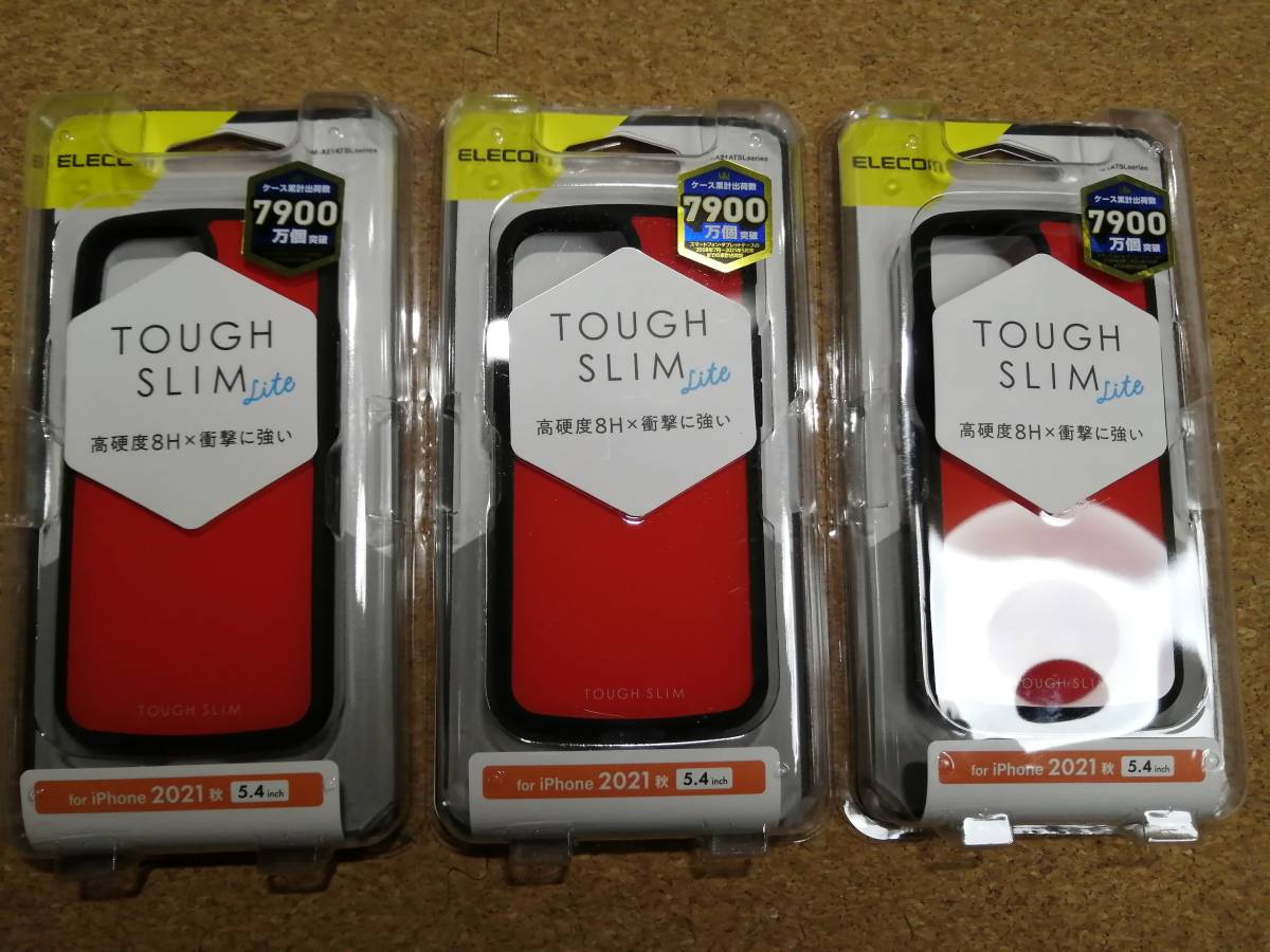 [3 piece ] Elecom iPhone 13 mini 5.4inch TOUGH SLIM LITE hybrid case red PM-A21ATSLRD 4549550222334