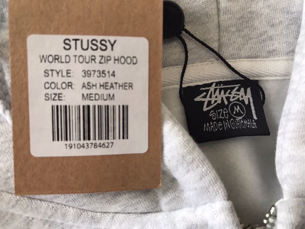 STUSSY WORLD TOUR ZIP ステューシー スウェット パーカー ジップアップ ベーシックロゴ 新品未使用 裏起毛 ワールドツアー グレー_画像4