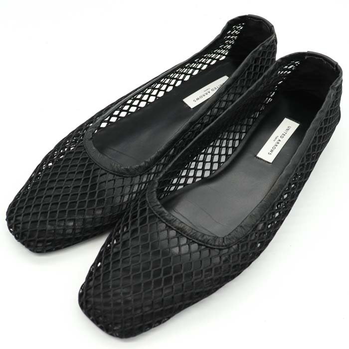 ユナイテッドアローズ メッシュパンプス 日本製 スクエアトゥ フラットシューズ 靴 黒 レディース 36.5サイズ ブラック UNITED ARROWS_画像1
