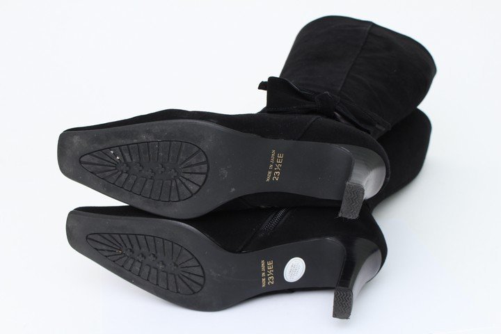 マリーデュオ ミドルブーツ スエード リボン スタックヒール 靴 シューズ 日本製 幅EE レディース 23.5cmサイズ ブラック Marie duo_画像3