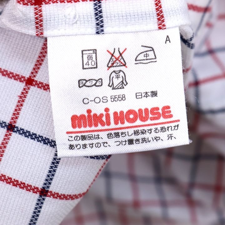  Miki House long sleeve shirt check pattern . pocket button down made in Japan cotton 100% Kids for girl 130 size white mikihouse