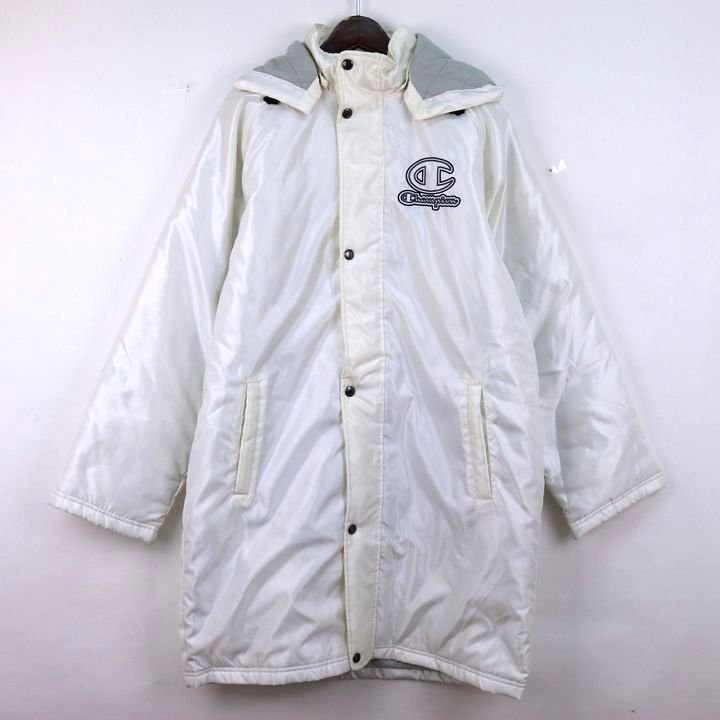  Champion bench coat cotton inside with a hood .. Logo long coat outer sport Kids for boy 160 size white Champion