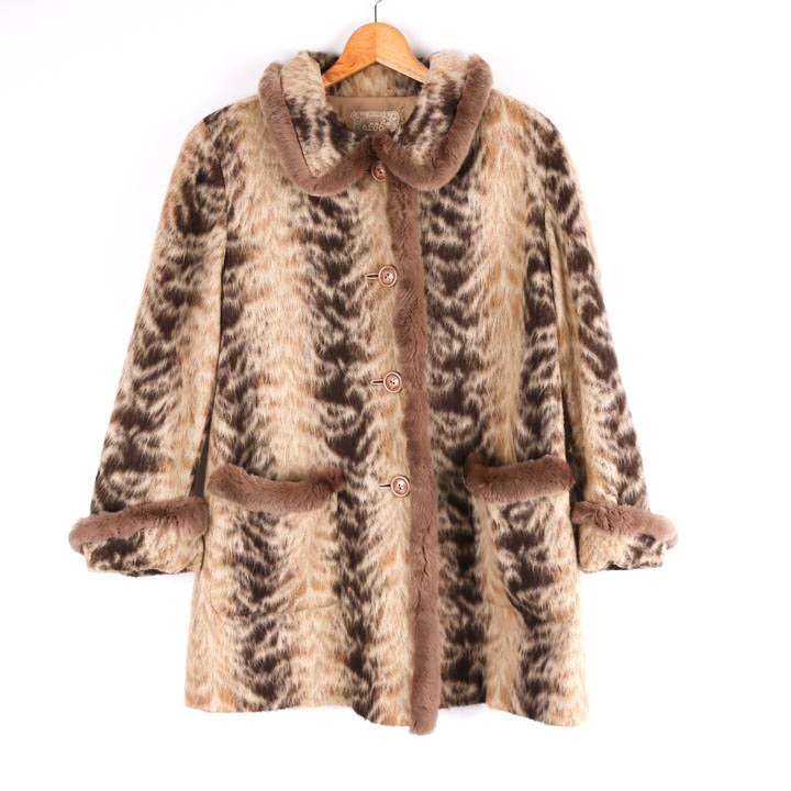  Alba rosa fur coat stripe long coat outer lady's 42 size beige RossaALBA