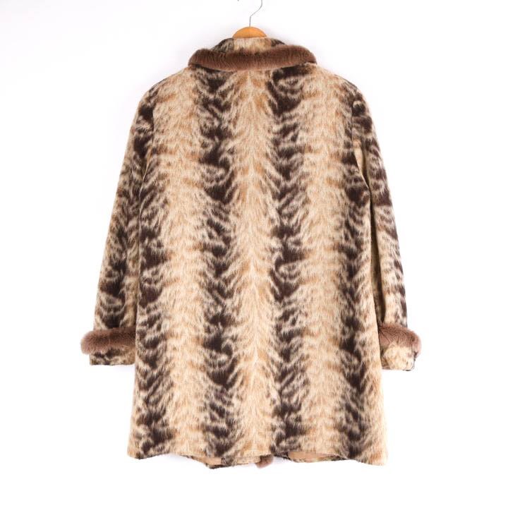  Alba rosa fur coat stripe long coat outer lady's 42 size beige RossaALBA
