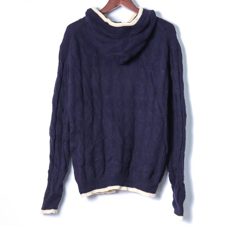  United Arrows knitted Parker long sleeve cable knitted tops wool men's S size navy UNITED ARROWS