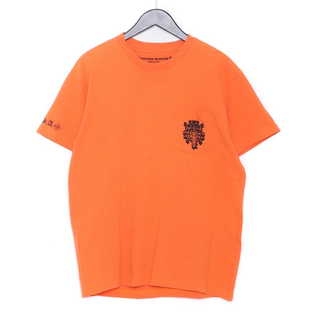 CHROME HEARTS VINE DGR T-SHIRT Lサイズ オレンジ クロムハーツ バックダガープリント半袖Tシャツ ポケット