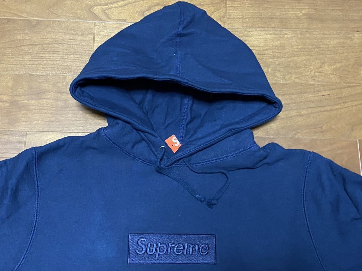 Supreme Tonal Box Logo Pullover Hooded Sweatshirt Navy Mサイズ ボックス ロゴ スウェット  パーカー クルーネック 23AW