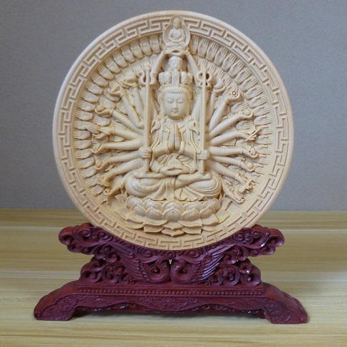 千手観音菩薩 仏像 お皿 円形 木彫り彫刻 Bibian 比比昂 - 千手観音菩薩 仏像 お皿 円形 木彫り彫刻