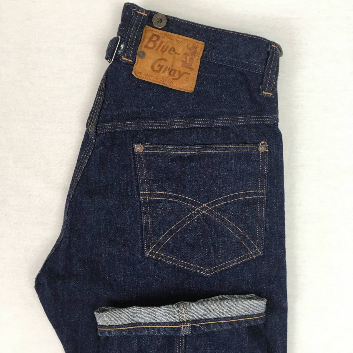 WAREHOUSE ウエアハウス Blue Gray ブルーグレー 2500-Z 1920's ROGGER JEANS 日本製 W33 革パッチ シンチバック サスペンダーボタン