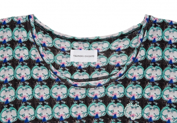  Tsumori Chisato TSUMORI CHISATO rayon silk biju- equipment ornament total pattern T-shirt multi 2 [ lady's ]