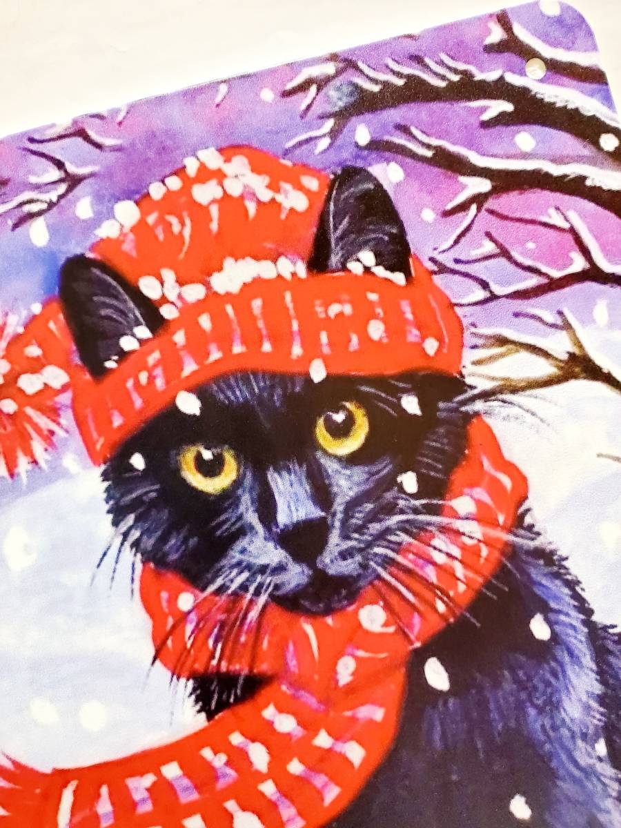 ブリキ看板　HANAKO　レトロ　猫の看板　D6　黒猫　雪景色　冬景色　クリスマス　ウェルカムボード_画像4