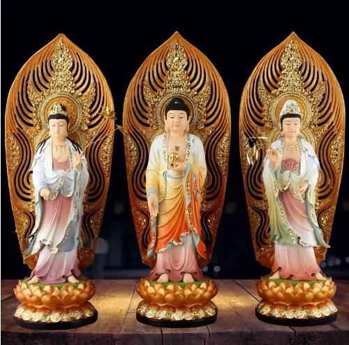 新品登場☆仏教三聖工芸品 精密彫刻 極上品 仏師で仕上げ品 西方三聖立像