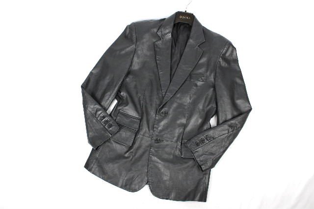 グッチ GUCCI トムフォード期 本切羽 レザー ジャケット ブラック [48] メンズ シングル テーラード ジャケット コート I1241