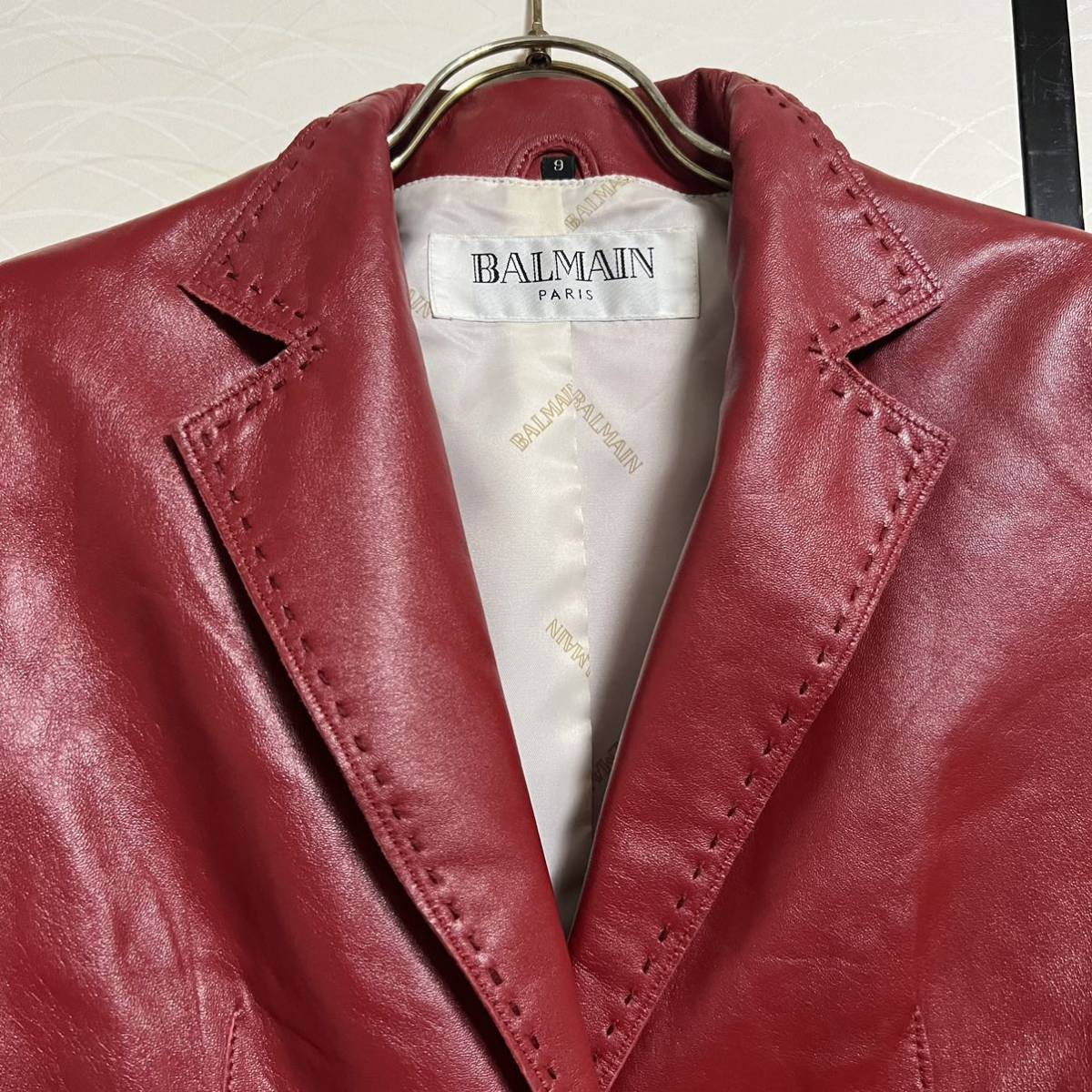 BALMAIN バルマン 高級ラムレザージャケット 美品 9 本革 羊革 