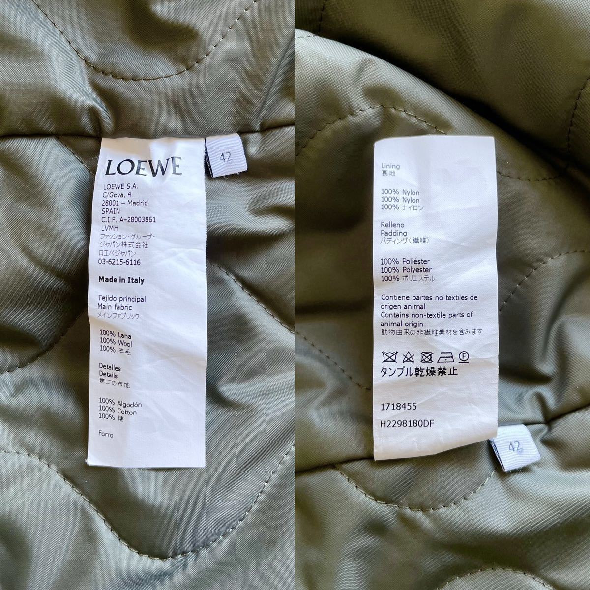 【直営店購入】美品 LOEWE ロエベ HDSTOOTH JACKET PATCH POCKETS 42 千鳥格子 Houndstooth ジャケット ダウン 中綿 JW Anderson アウター_画像7