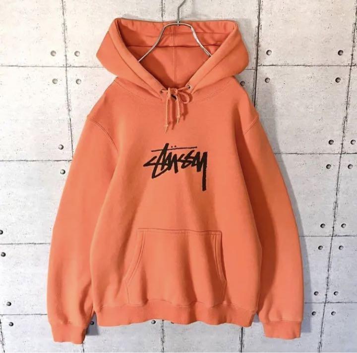 stussy】ステューシー パーカー オレンジ センターロゴ Mサイズ Yahoo