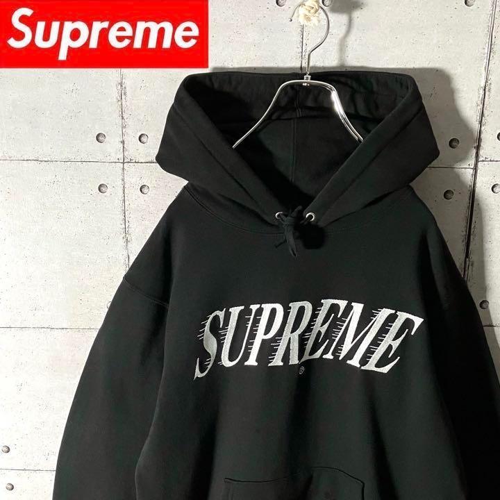 Supreme シュプリーム スウェット パーカー プルオーバー 刺繍ロゴ クロスオーバー S 黒 ブラック カナダ製　5291