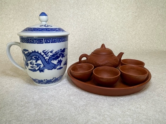 未使用蓋付き龍模様の中国茶マグカップ と シンプル中国茶器セット