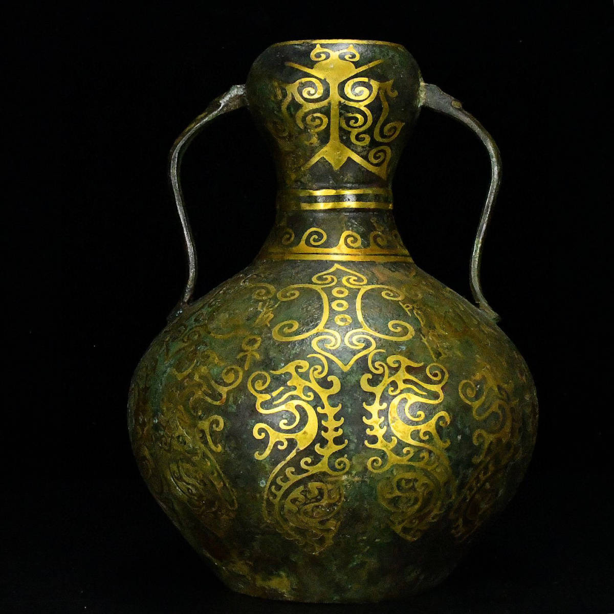 『館蔵珍品 戦 青銅製 錯金雙耳瓶』収蔵品 中国古美術121137