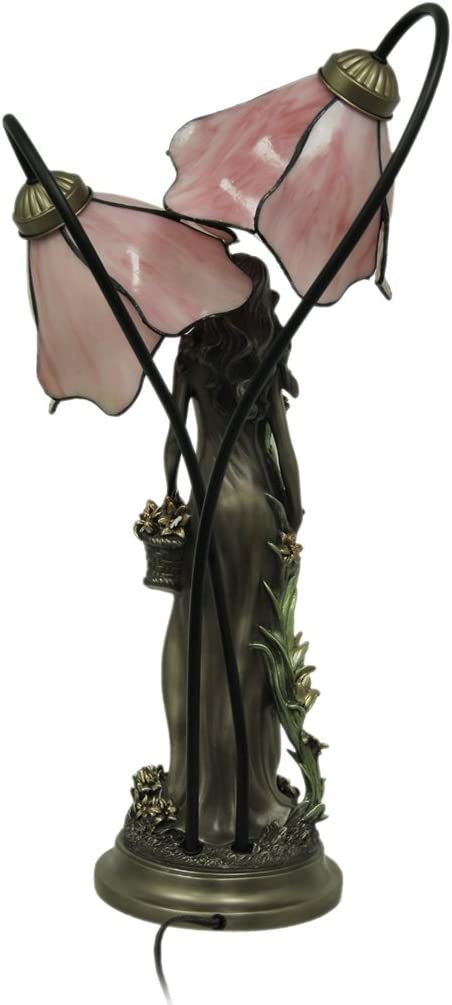 美しいダブルシェードのフローラル・ステンドグラス・アールヌーボー調 ミューズ（女性）彫刻台座 テーブルランプ彫像(輸入品_画像3