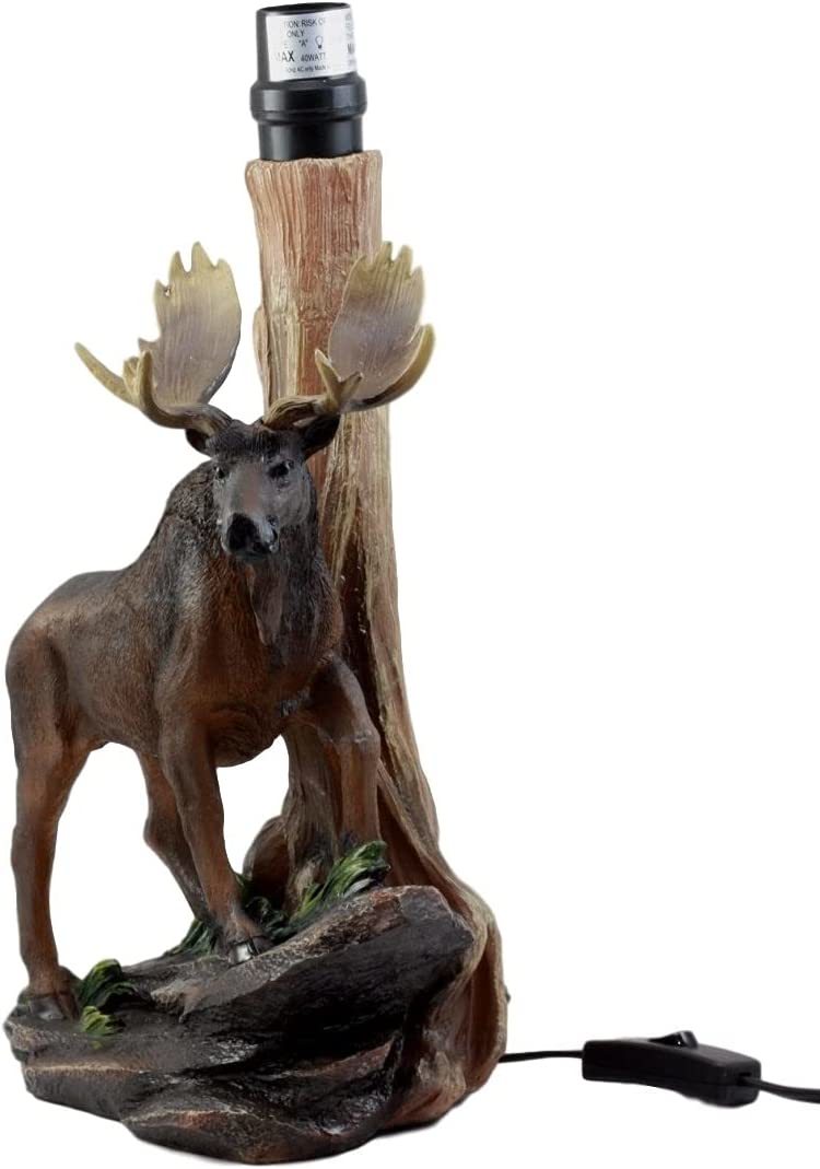 北アメリカ 大自然のヘラジカ彫刻台座、デスクトップ・テーブルランプ彫像 プリントシェード(輸入品_画像6