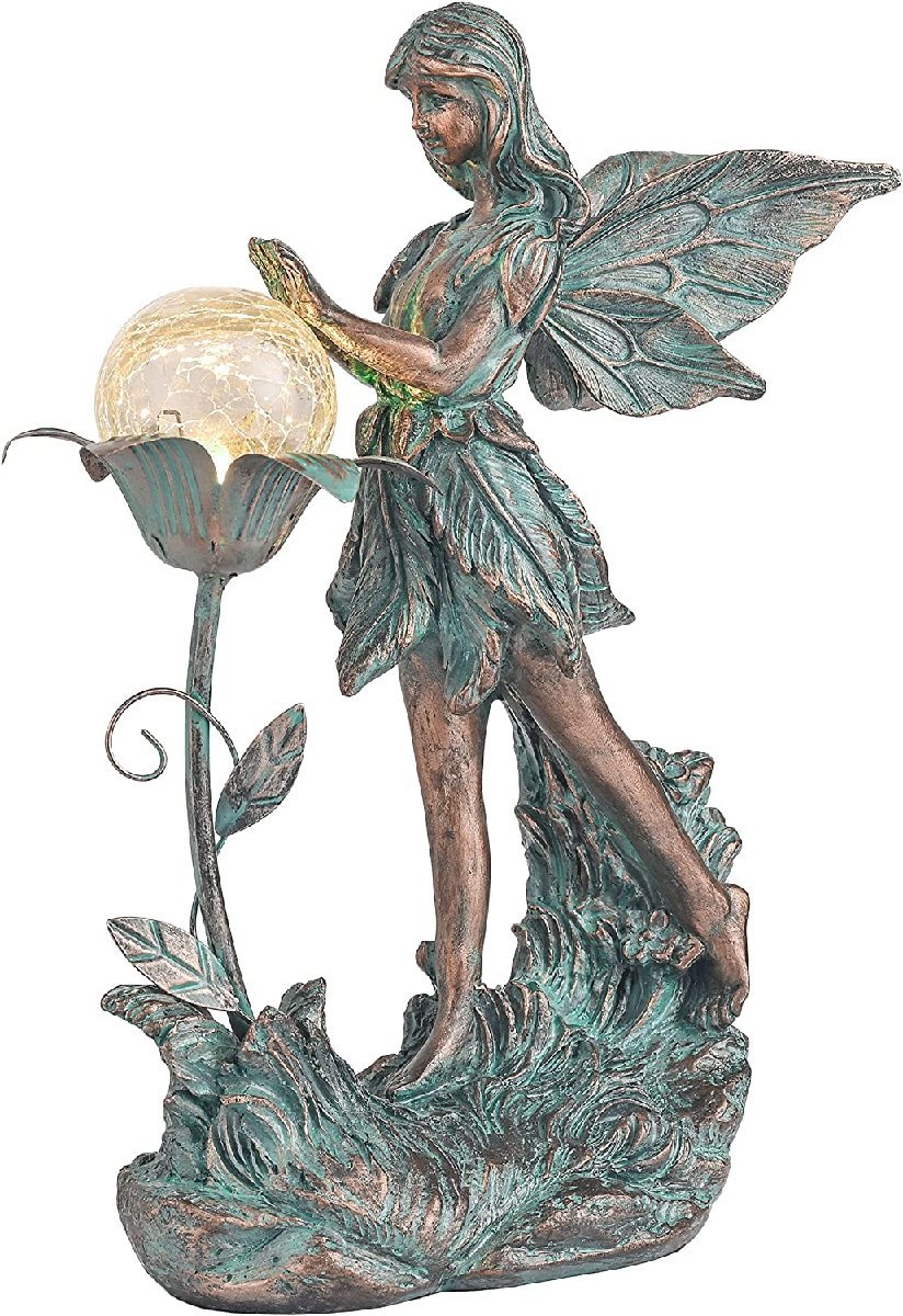 でおすすめアイテム。 フェアリー ガーデン ソーラー屋外彫像 約33.5cm(輸入品 高さ ヒビの入ったガラス妖精ブロンズ風彫刻置物 洋風