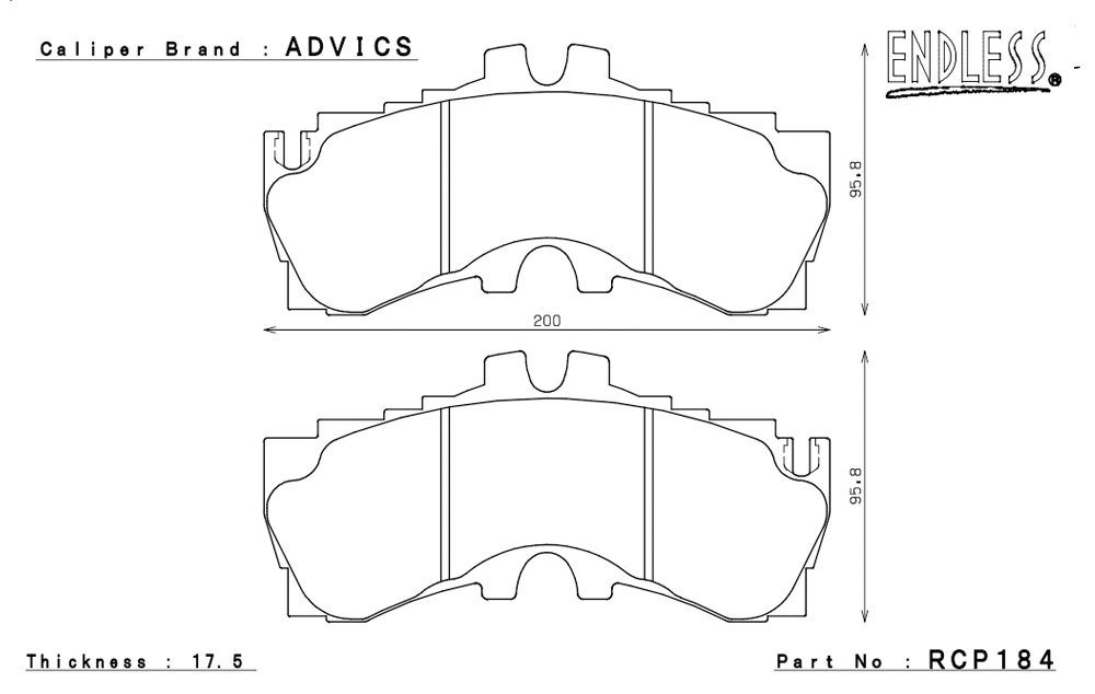 エンドレス アドヴィックス製 レーシングキャリパー用 ブレーキパッド W-003 LEXUS LS(Fスポーツ) F ピストン:6_画像2