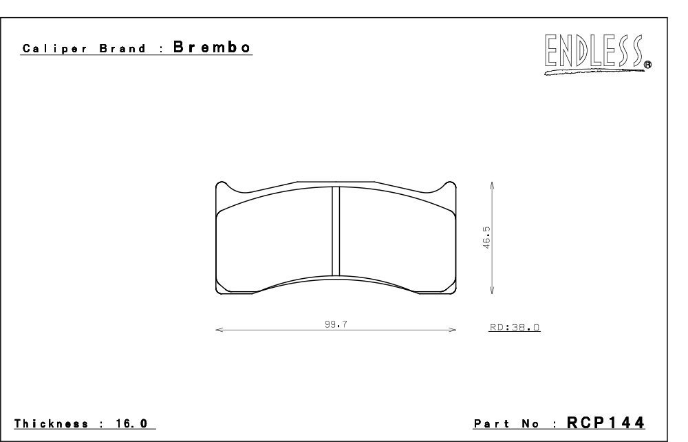 エンドレス ブレンボ製 レーシングキャリパー用 ブレーキパッド W-003 1セット=8枚 ピストン:8_画像2