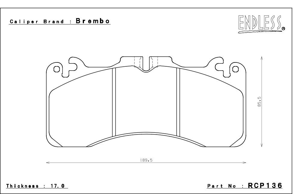 エンドレス ブレンボ製 レーシングキャリパー用 ブレーキパッド CC43 (N35S) ピストン:6_画像2