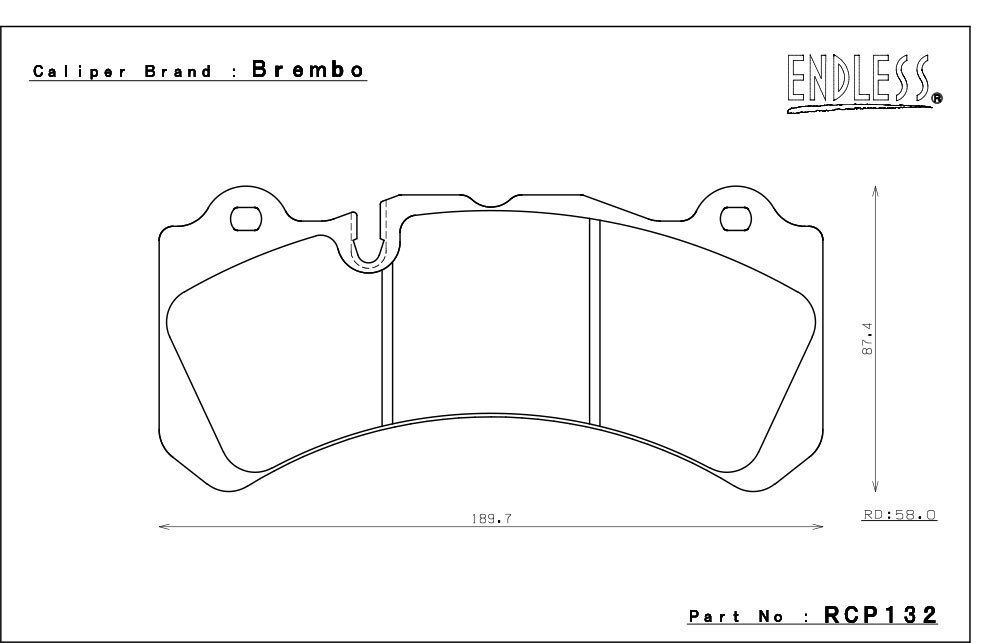 エンドレス ブレンボ製 レーシングキャリパー用 ブレーキパッド SSMプラス brembo/86 TRD option(17.5mm) ピストン:6_画像2