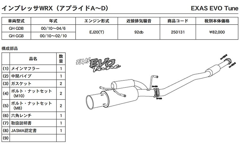 GPスポーツ EXAS エボチューン インプレッサスポーツワゴン GH-GGB H12.10～H14.10 EJ20(T) STi アプライドA～B型_画像5