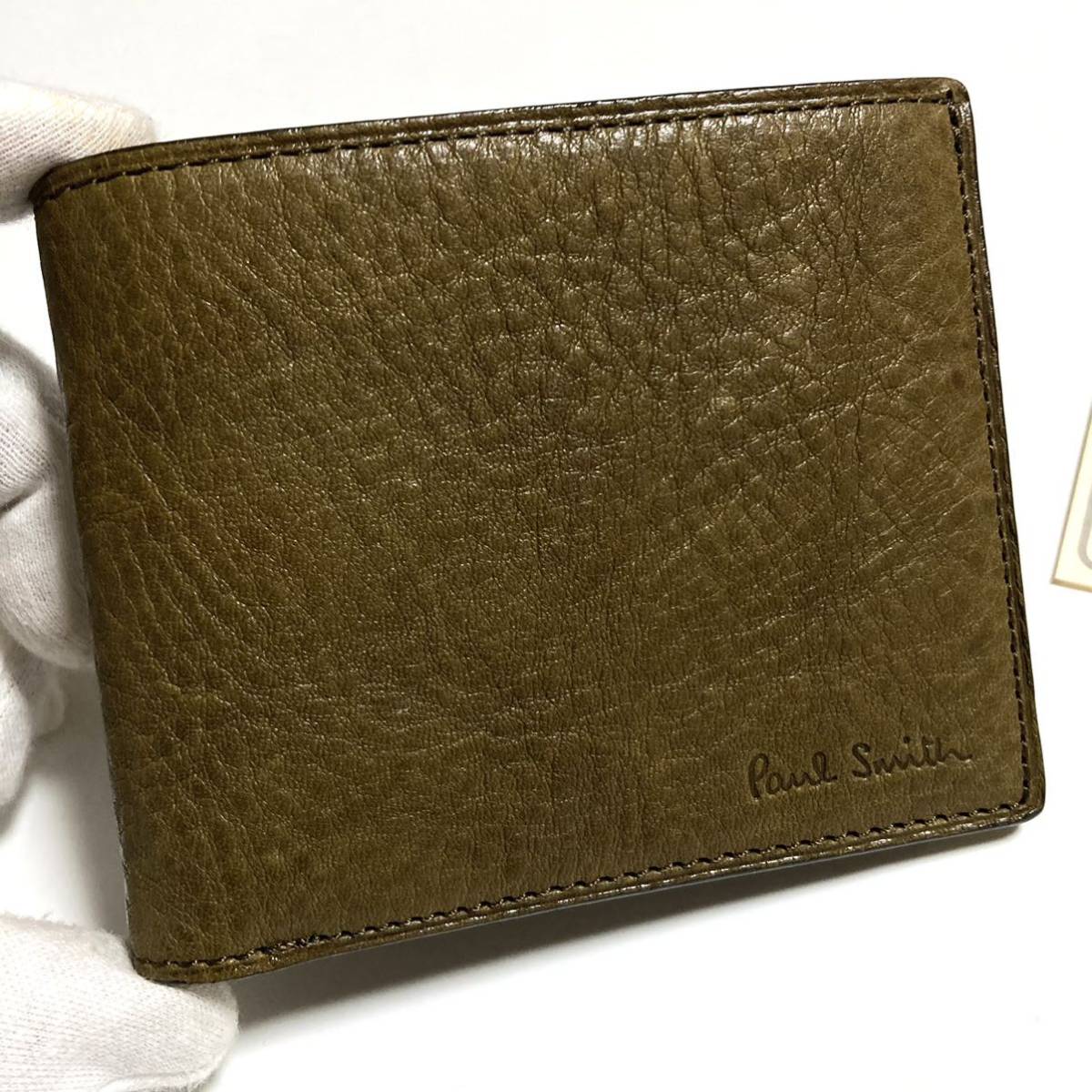 きます 新品 Paul Smith ポールスミス カーキ 折り財布 マルチ