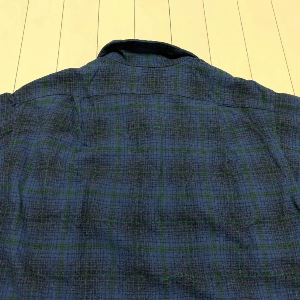 オンブレチェック 60's PENDLETON ボックス ウールシャツ 青 黒 緑 L 
