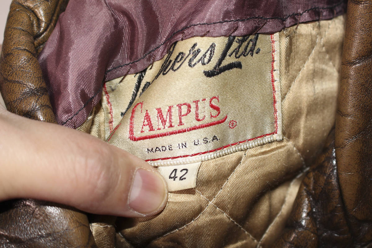 VINTAGE CAMPUS LEATHER JACKET SIZE 42 MADE IN USA_画像5