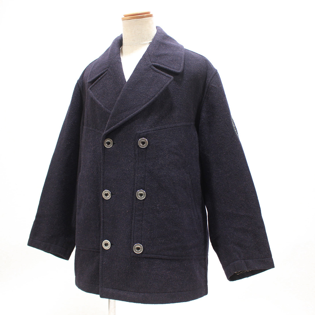  Italy made ICEBERG Iceberg PEANUTS Peanuts badge / lining total pattern alpaca . wool coat 50 navy 