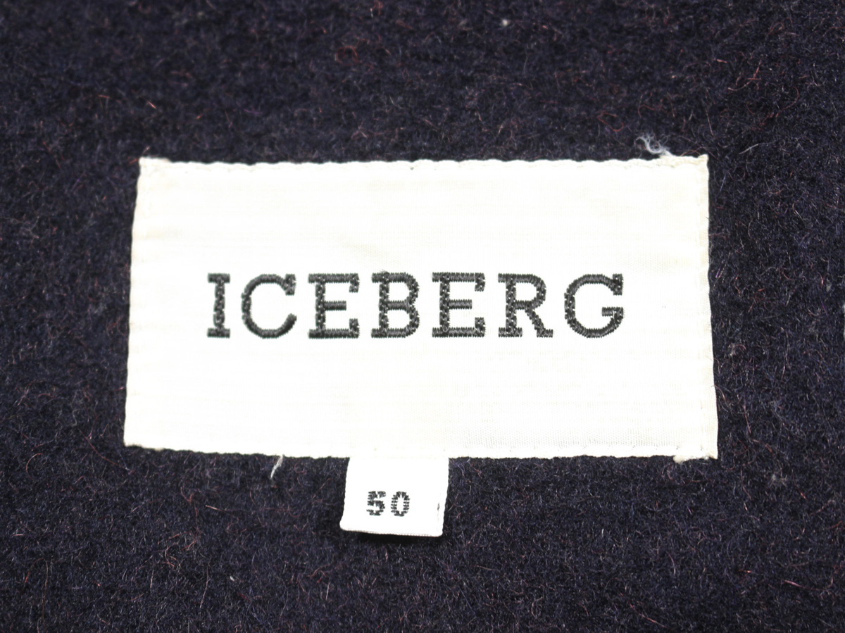  Italy made ICEBERG Iceberg PEANUTS Peanuts badge / lining total pattern alpaca . wool coat 50 navy 