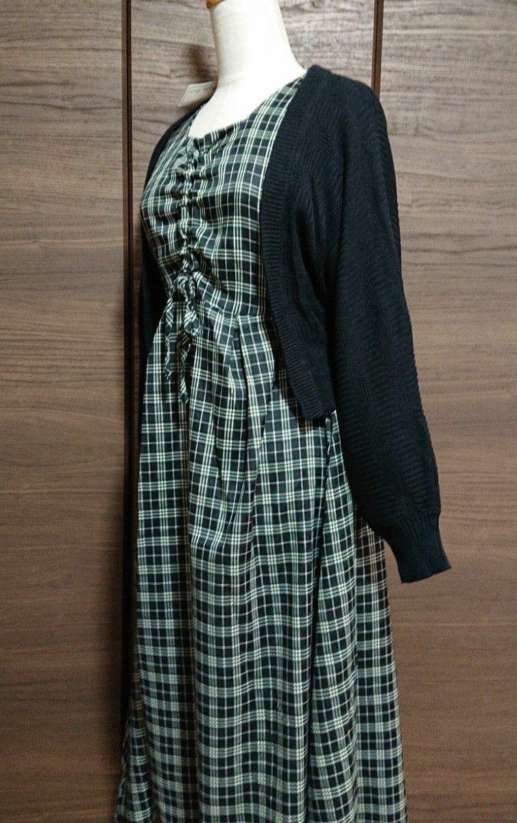 新品未使用タグ付 チェック柄ロングワンピース グリーン|PayPayフリマ