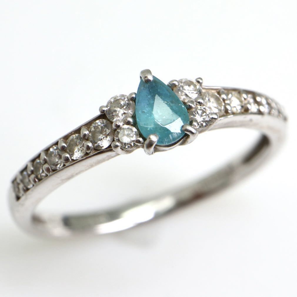 【天然パライバカラートルマリン/ダイヤモンドリング 】0.13ct D0.20ct PT900 2.8g【サイズ変更無料】EA7 j