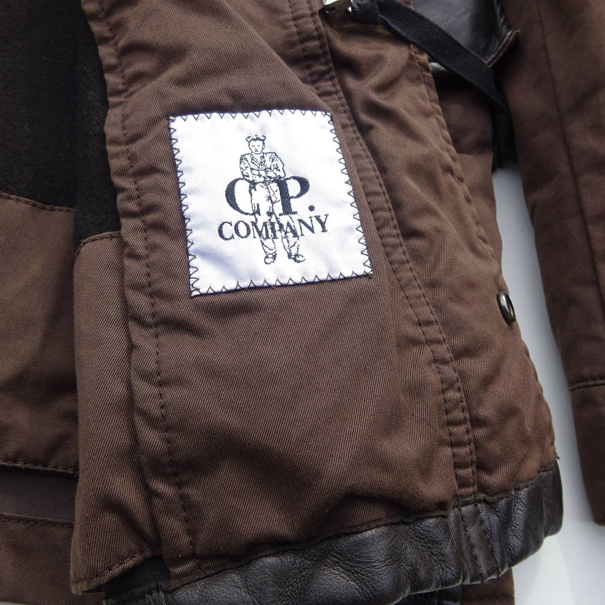 正規良品05AW C.P. COMPANY CP カンパニー 本革レザー 切替 オーバージャケット カバーオール ハンティンングコートブラウン46 M51M65_画像5