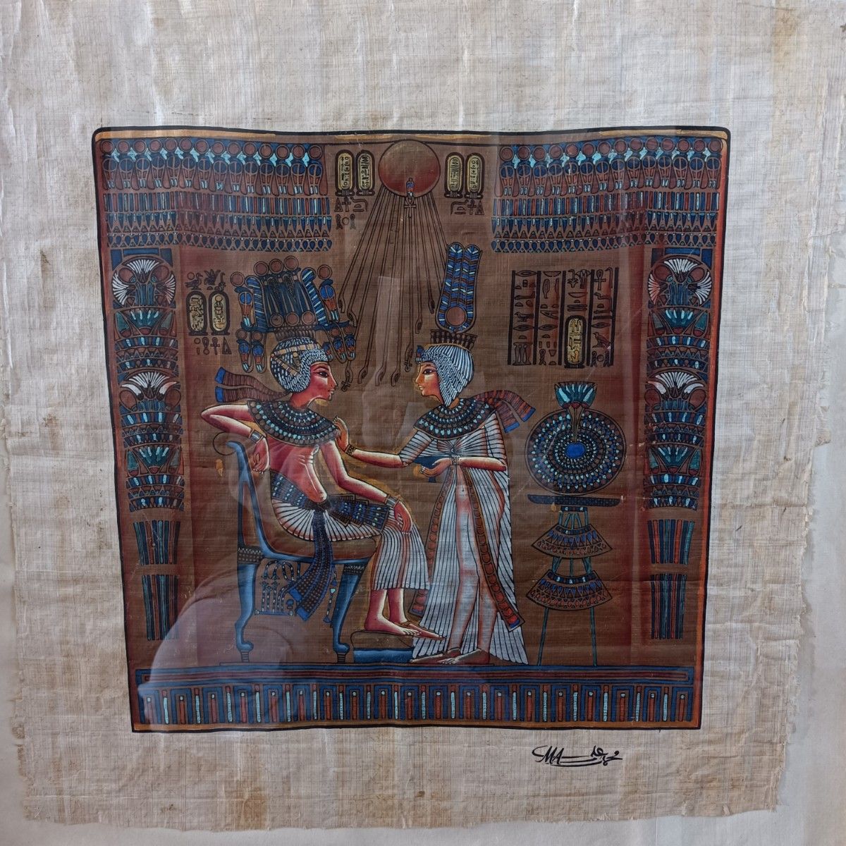 パピルス エジプト 現地 絵画 額縁 レア アンティーク 鑑定書 アジアン