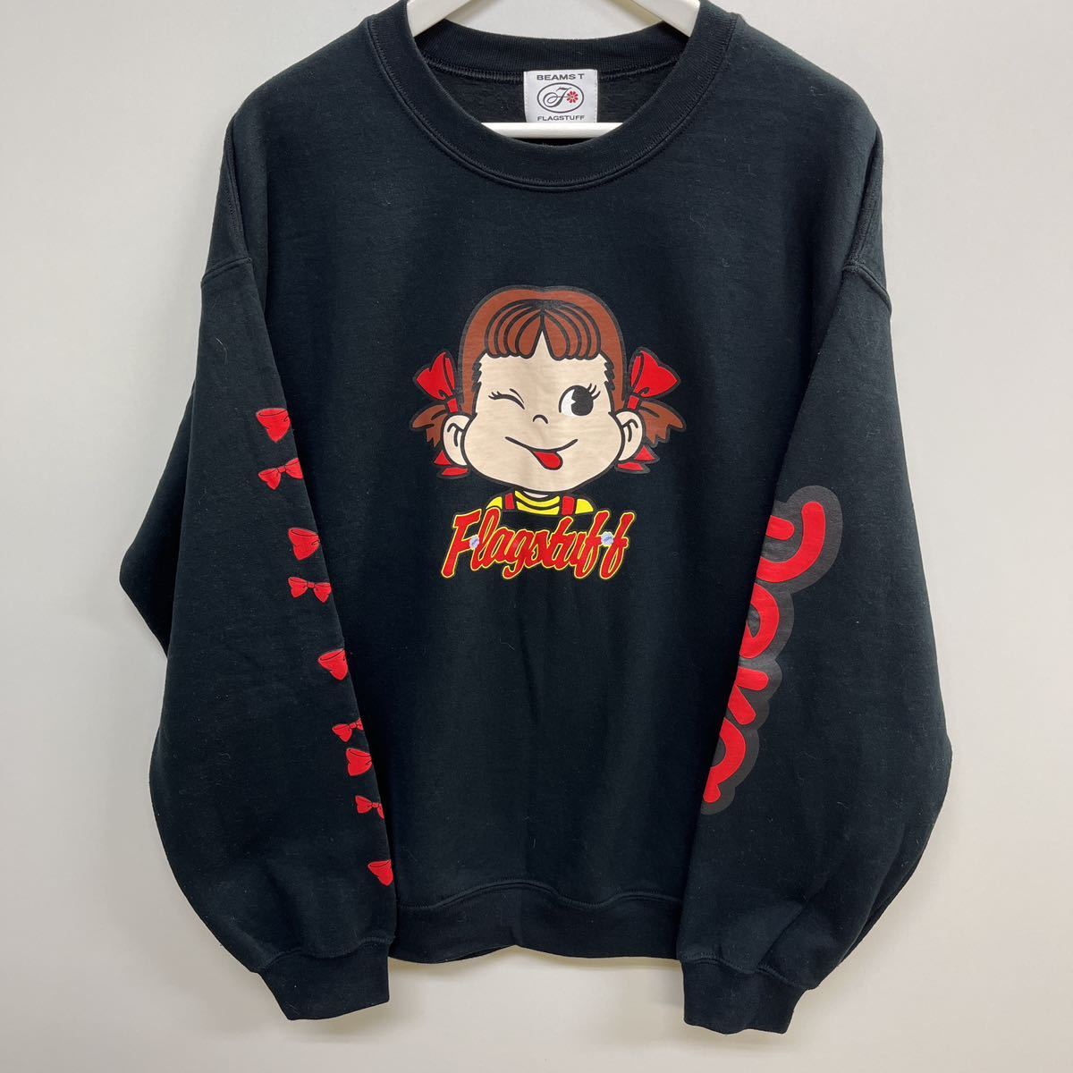 【美品】FLAGSTUFF×BEAMS ペコちゃんコラボスウェットトレーナー ブラック　サイズL_画像1