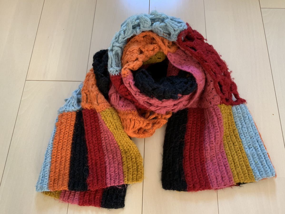  wool muffler knitted stole muffler shawl patchwork hand-knitted colorful pop retro ethnic 
