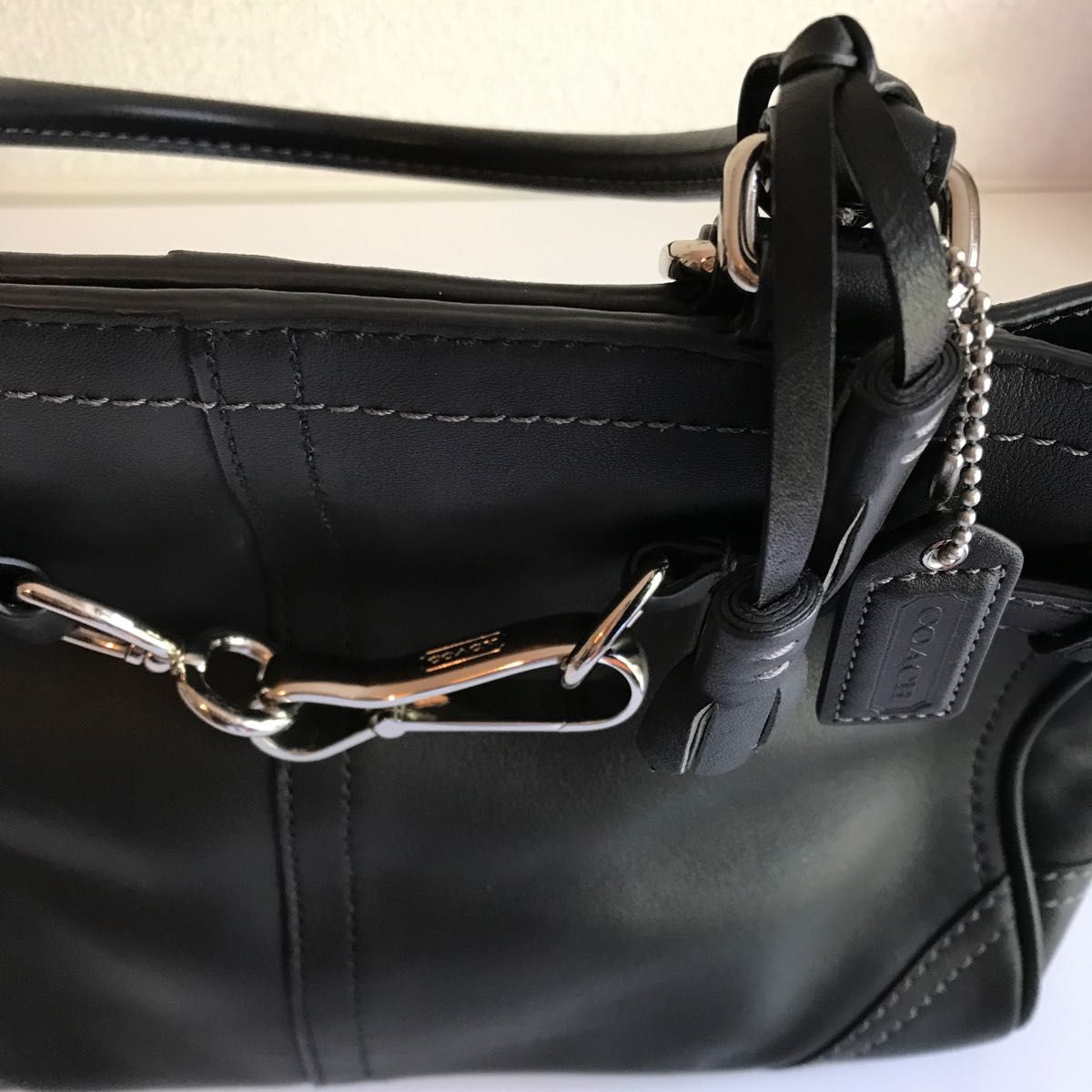 官製 COACH コーチ トートバッグ ハンドバッグ フリンジ 無地 黒