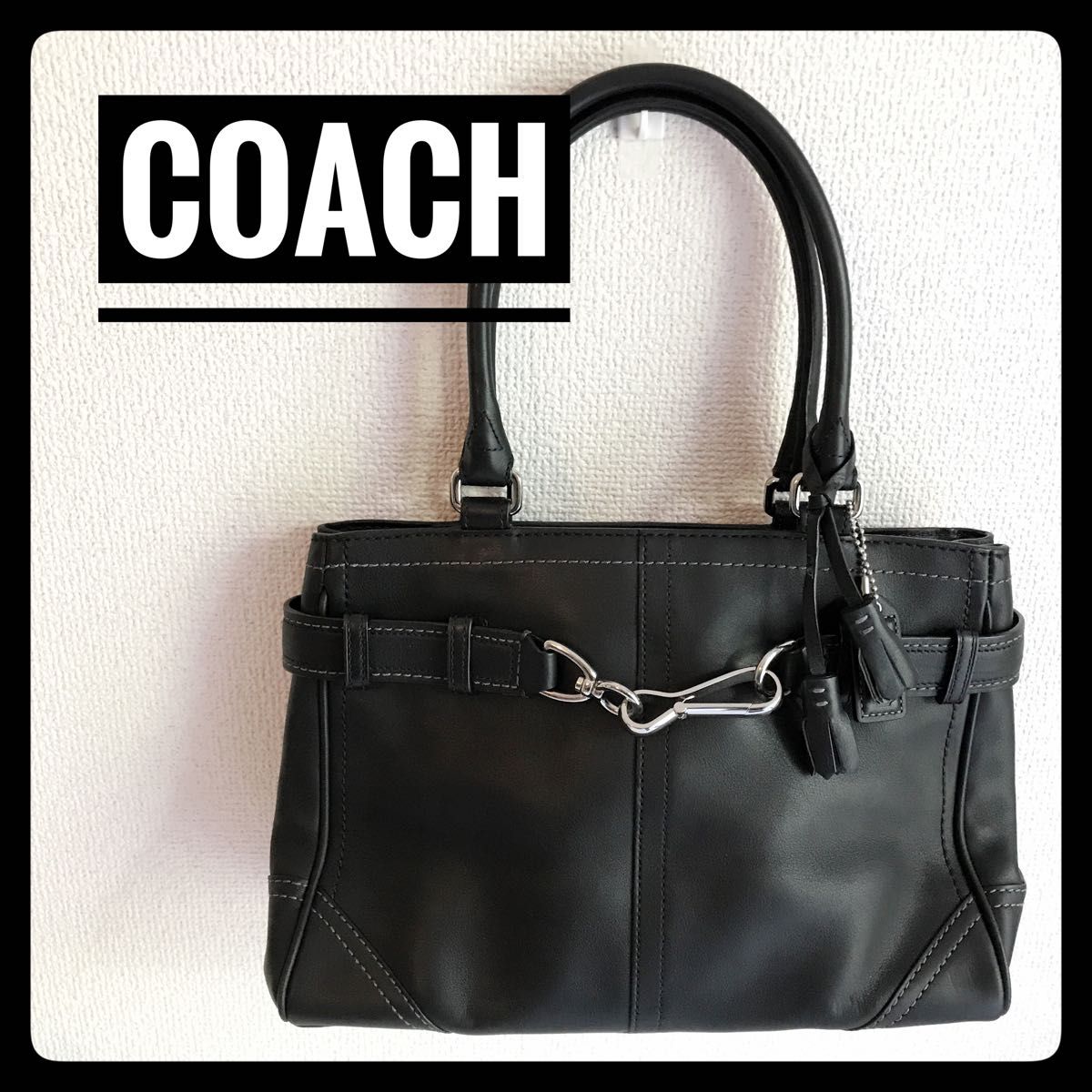 コーチ ハンドバッグ ショルダーバッグ 黒レザー COACH フリンジ付