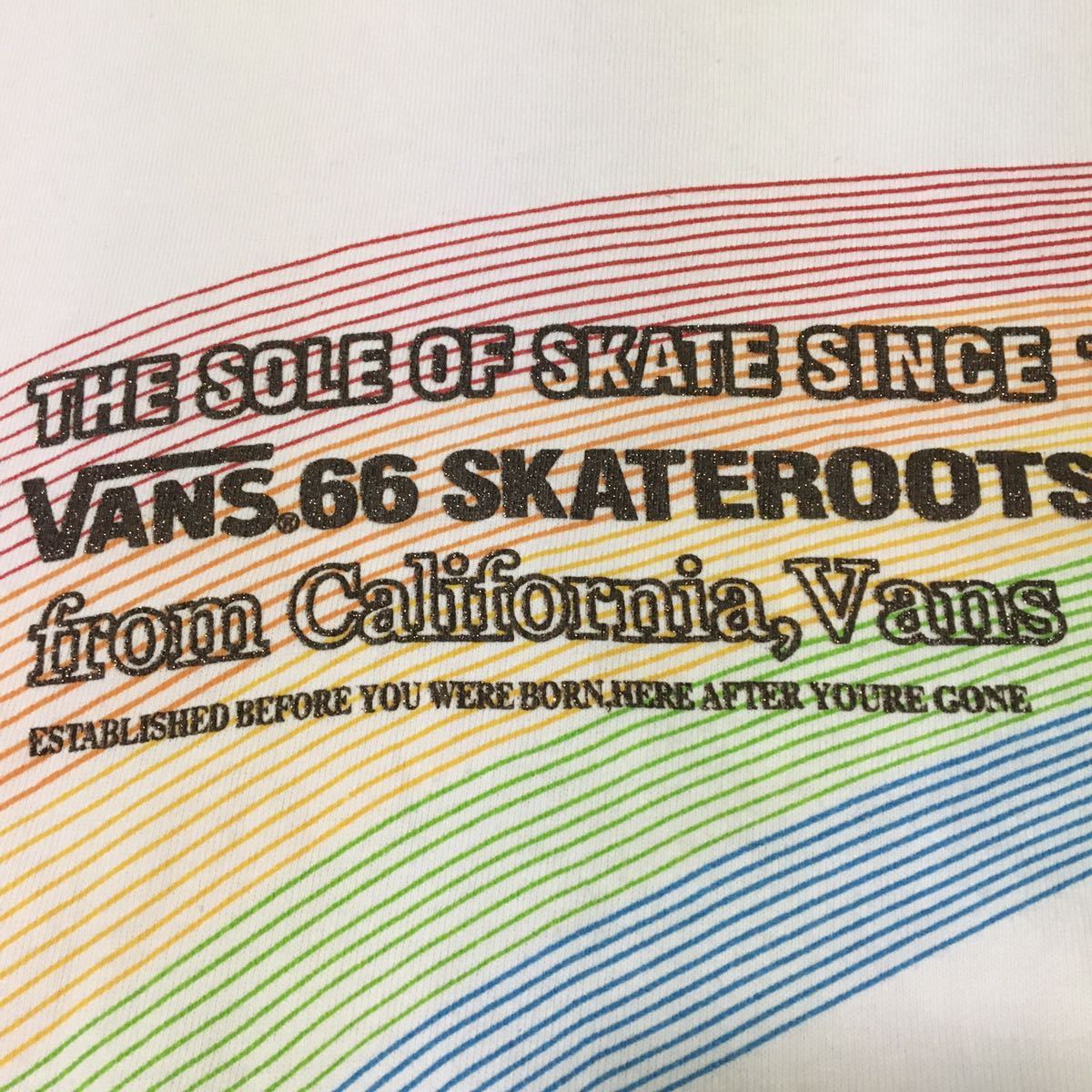 ● VANS 66 SKATEROOTS バンズ コットン 夏服 綿100% ヴィンテージ メンズ 半袖 Tシャツ カットソー ピンク レインボー 虹 古着 Lサイズ_画像2